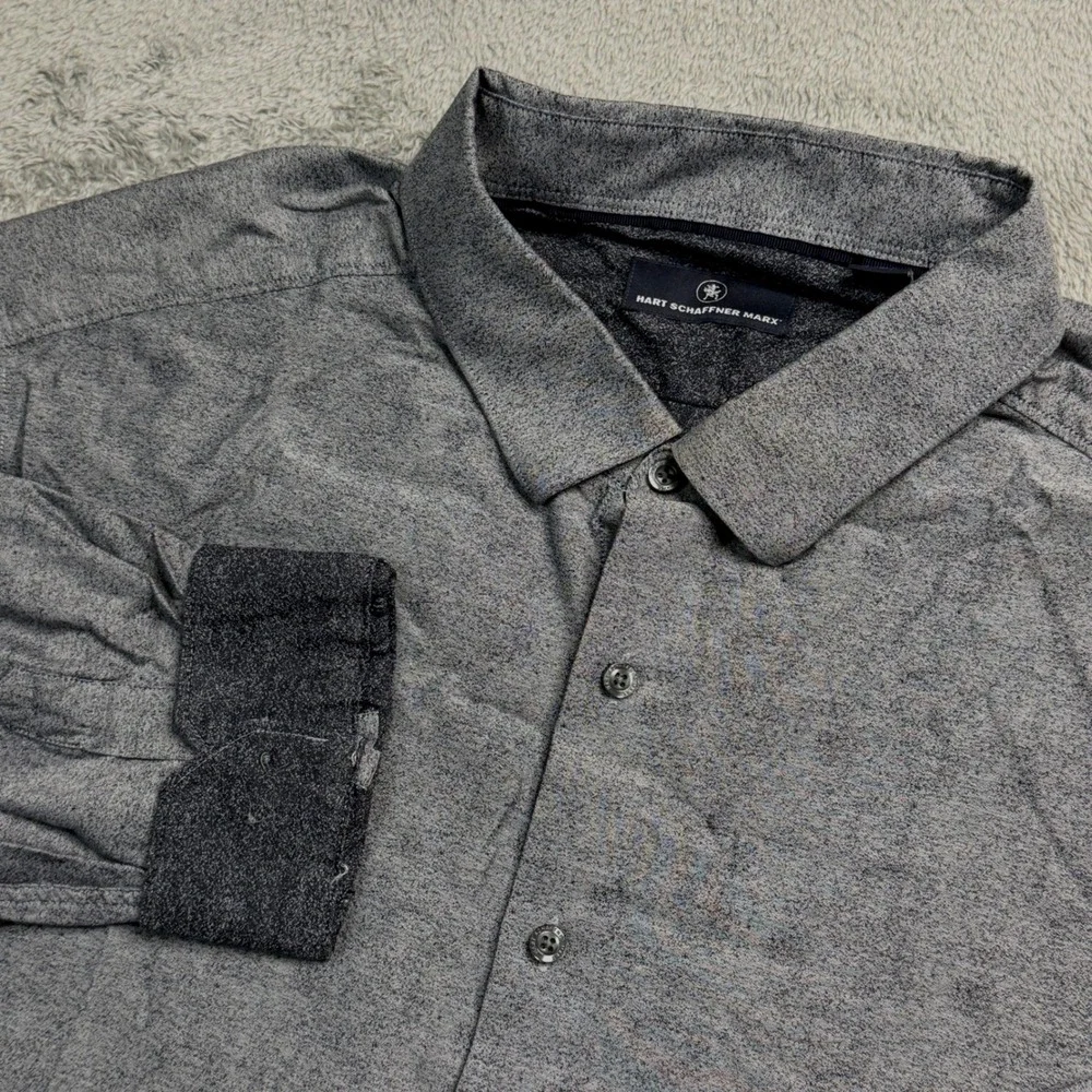 Hart Schaffner Marx Mens 3XB Grey Cotton Textured Long Sleeve Button Down Shirt